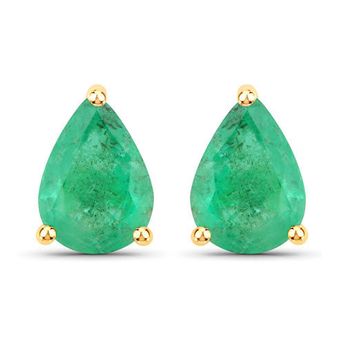 Bids.com 1.30 Carat Genuine Zambian Emerald 14K Yellow Gold Earrings Earrings
