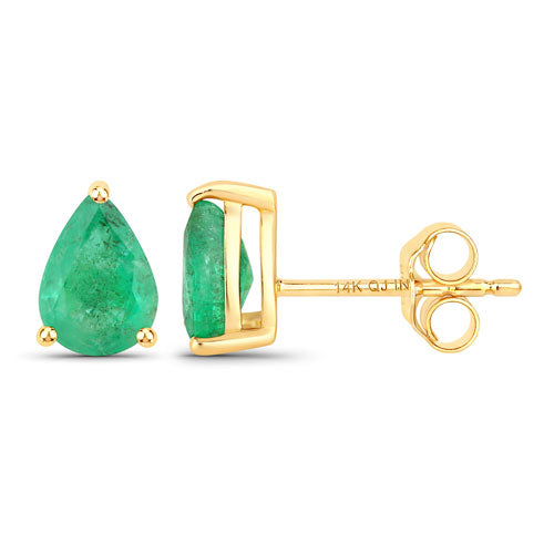 Bids.com 1.30 Carat Genuine Zambian Emerald 14K Yellow Gold Earrings Earrings