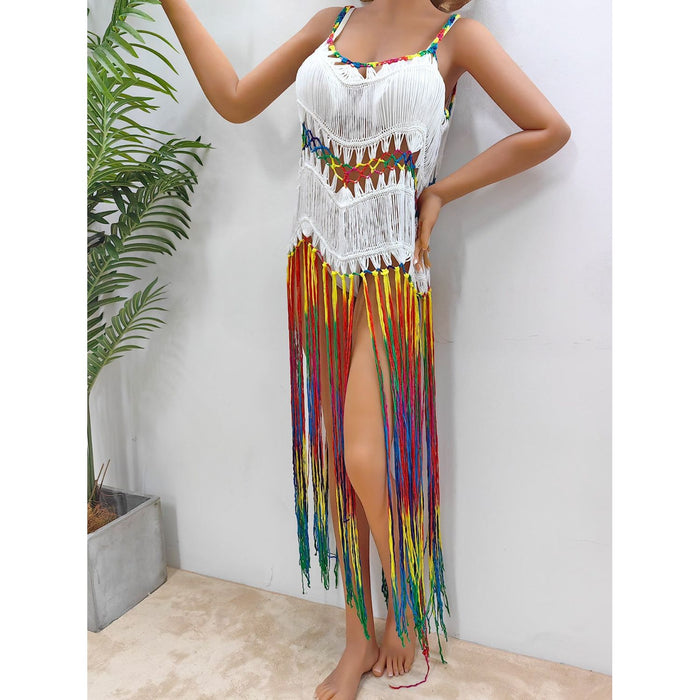 Fringe Scoop Neck Spaghetti Strap Cover-Up