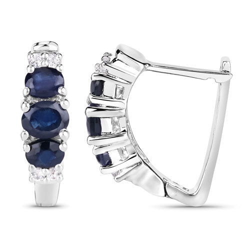 Bids.com 1.66 Carat Genuine Blue Sapphire and White Topaz .925 Sterling Silver Earrings Earrings