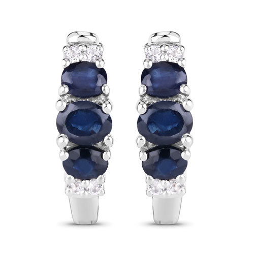 Bids.com 1.66 Carat Genuine Blue Sapphire and White Topaz .925 Sterling Silver Earrings Earrings