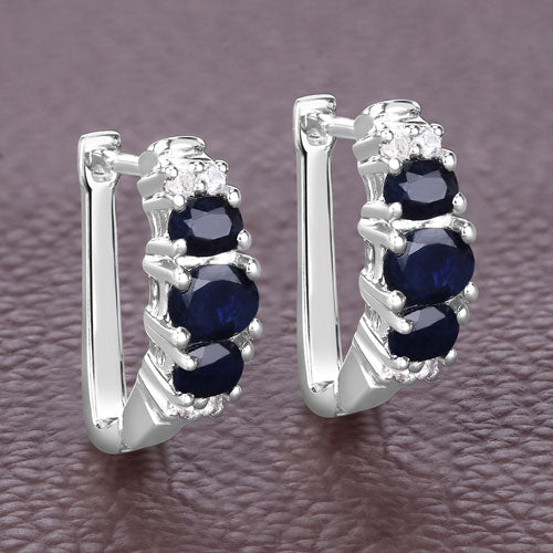 Bids.com 1.66 Carat Genuine Blue Sapphire and White Topaz .925 Sterling Silver Earrings Earrings