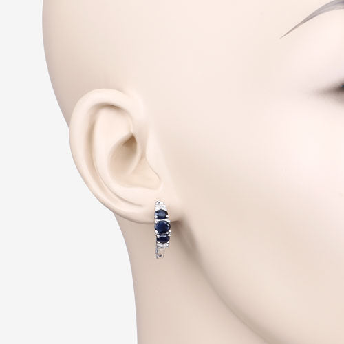 Bids.com 1.66 Carat Genuine Blue Sapphire and White Topaz .925 Sterling Silver Earrings Earrings