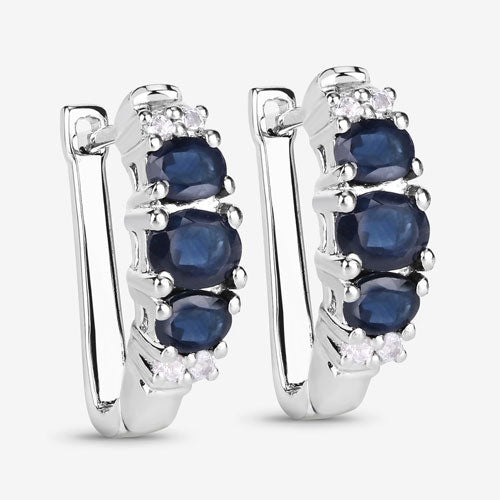 Bids.com 1.66 Carat Genuine Blue Sapphire and White Topaz .925 Sterling Silver Earrings Earrings