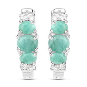 Bids.com 1.30 Carat Genuine Emerald and White Topaz .925 Sterling Silver Earrings Earrings
