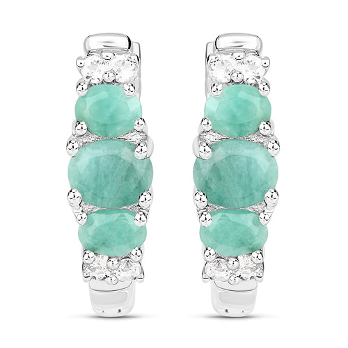 Bids.com 1.30 Carat Genuine Emerald and White Topaz .925 Sterling Silver Earrings Earrings