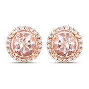 Bids.com 0.93 Carat Genuine Morganite and White Diamond 14K Rose Gold Earrings Earrings
