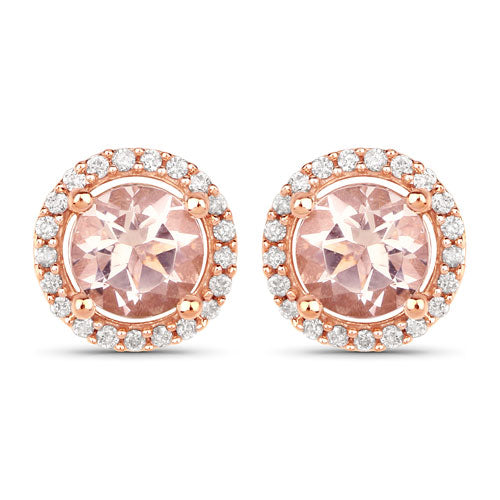 Bids.com 0.93 Carat Genuine Morganite and White Diamond 14K Rose Gold Earrings Earrings
