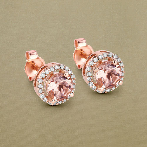 Bids.com 0.93 Carat Genuine Morganite and White Diamond 14K Rose Gold Earrings Earrings