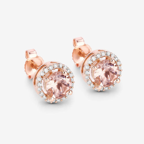Bids.com 0.93 Carat Genuine Morganite and White Diamond 14K Rose Gold Earrings Earrings