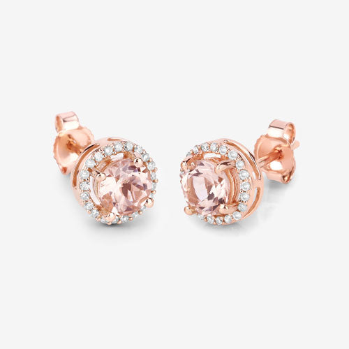 Bids.com 0.93 Carat Genuine Morganite and White Diamond 14K Rose Gold Earrings Earrings