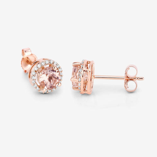 Bids.com 0.93 Carat Genuine Morganite and White Diamond 14K Rose Gold Earrings Earrings