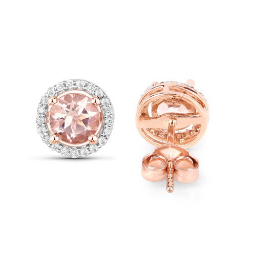 Bids.com 0.93 Carat Genuine Morganite and White Diamond 14K Rose Gold Earrings Earrings
