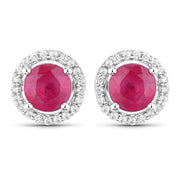 Bids.com 1.22 Carat Genuine Ruby and White Diamond 14K White Gold Earrings Earrings