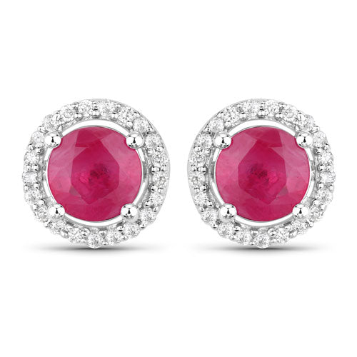 Bids.com 1.22 Carat Genuine Ruby and White Diamond 14K White Gold Earrings Earrings