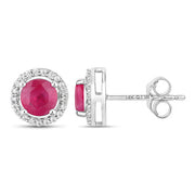 Bids.com 1.22 Carat Genuine Ruby and White Diamond 14K White Gold Earrings Earrings