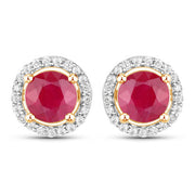 Bids.com 1.22 Carat Genuine Ruby and White Diamond 14K Yellow Gold Earrings Earrings