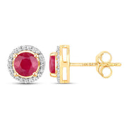 Bids.com 1.22 Carat Genuine Ruby and White Diamond 14K Yellow Gold Earrings Earrings