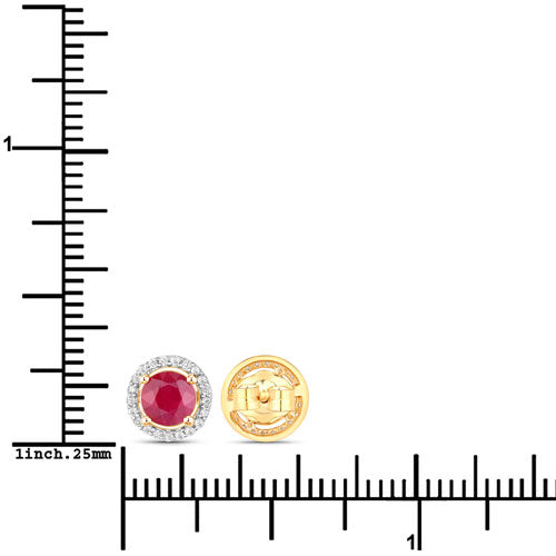 Bids.com 1.22 Carat Genuine Ruby and White Diamond 14K Yellow Gold Earrings Earrings