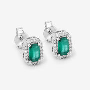 Bids.com 0.91 Carat Genuine Zambian Emerald and White Diamond 14K White Gold Earrings Earrings