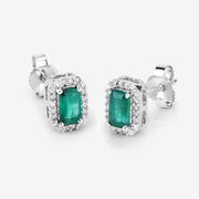 Bids.com 0.91 Carat Genuine Zambian Emerald and White Diamond 14K White Gold Earrings Earrings