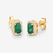 Bids.com 0.91 Carat Genuine Zambian Emerald and White Diamond 14K Yellow Gold Earrings Earrings