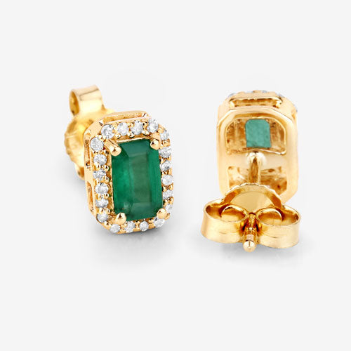 Bids.com 0.91 Carat Genuine Zambian Emerald and White Diamond 14K Yellow Gold Earrings Earrings