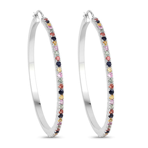 Bids.com 2.24 Carat Genuine Multi Sapphire .925 Sterling Silver Earrings Earrings