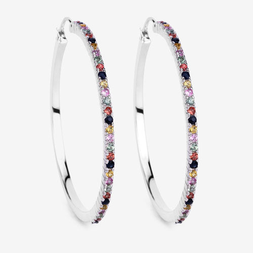Bids.com 2.24 Carat Genuine Multi Sapphire .925 Sterling Silver Earrings Earrings