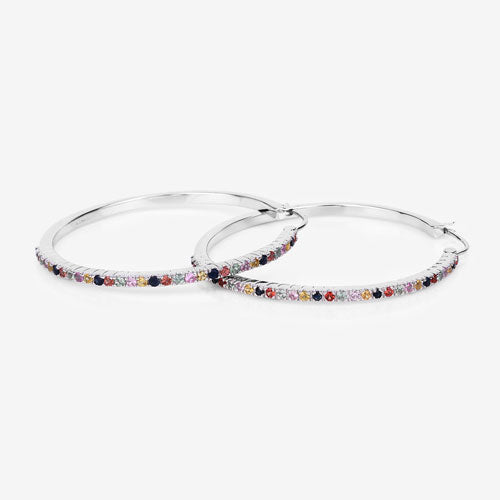 Bids.com 2.24 Carat Genuine Multi Sapphire .925 Sterling Silver Earrings Earrings