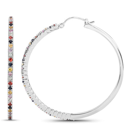 Bids.com 2.24 Carat Genuine Multi Sapphire .925 Sterling Silver Earrings Earrings