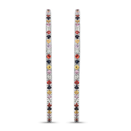 Bids.com 2.24 Carat Genuine Multi Sapphire .925 Sterling Silver Earrings Earrings