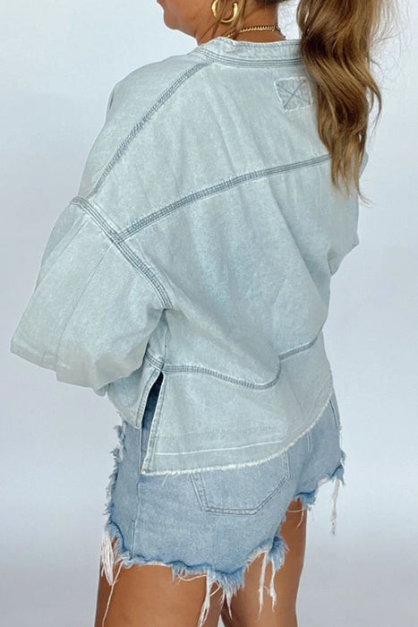 Slit Raw Hem Notched Denim Top