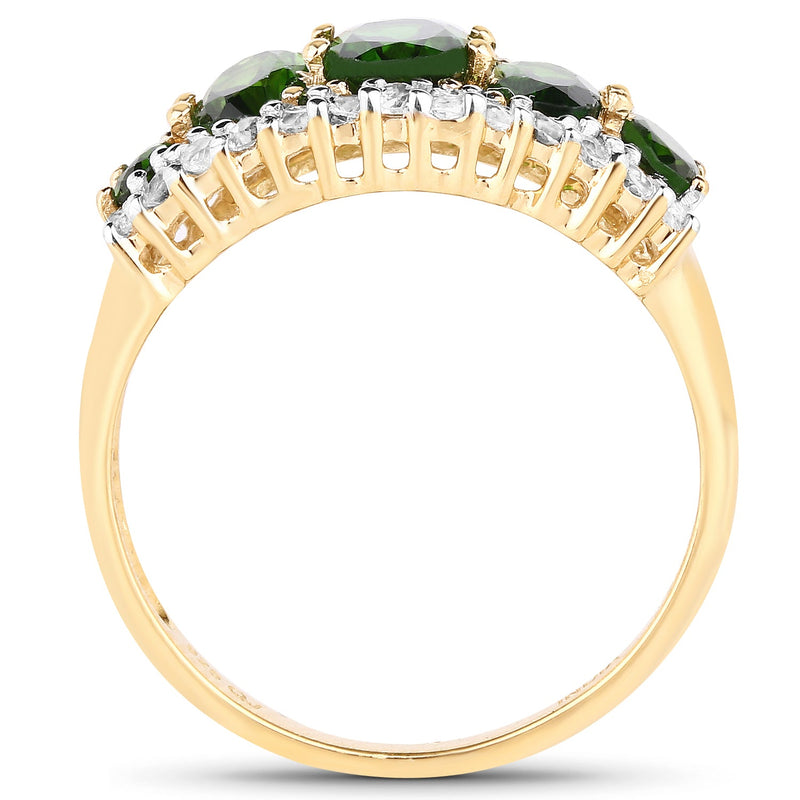 Bids.com 18K Yellow Gold Plated 2.70 Carat Genuine Chrome Diopside and White Topaz .925 Sterling Silver Ring Rings