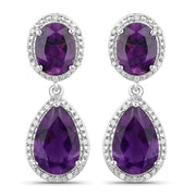 Bids.com 8.45 Carat Genuine Amethyst and White Diamond .925 Sterling Silver Earrings Earrings