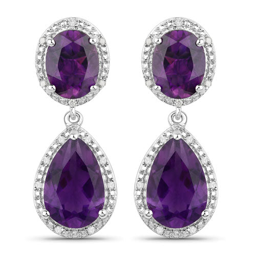 Bids.com 8.45 Carat Genuine Amethyst and White Diamond .925 Sterling Silver Earrings Earrings