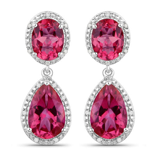 Bids.com 11.35 Carat Genuine Pink Topaz and White Diamond .925 Sterling Silver Earrings Earrings