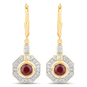 Bids.com 1.78 Carat Genuine Ruby and White Zircon .925 Sterling Silver Earrings Earrings