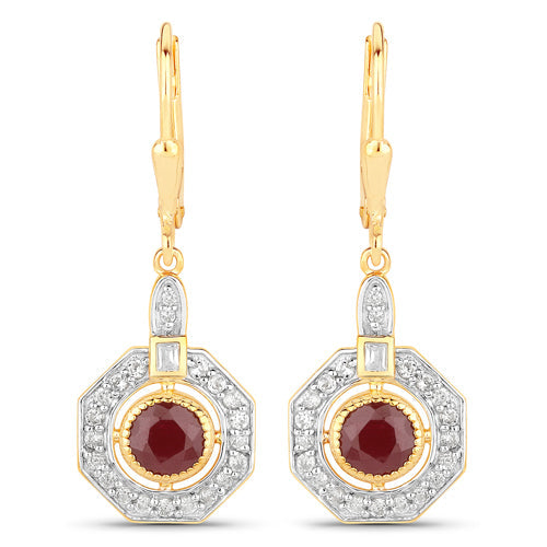 Bids.com 1.78 Carat Genuine Ruby and White Zircon .925 Sterling Silver Earrings Earrings