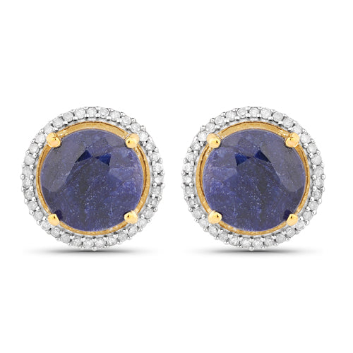 Bids.com 5.20 Carat Dyed Sapphire and White Diamond .925 Sterling Silver Earrings Earrings