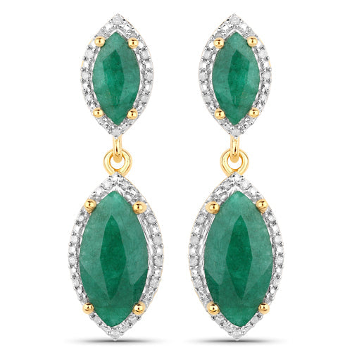 Bids.com 4.21 Carat Dyed Emerald and White Diamond .925 Sterling Silver Earrings Earrings