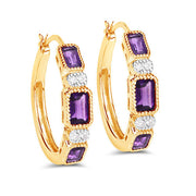 Bids.com 2.18 Carat Genuine Amethyst and White Topaz .925 Sterling Silver Earrings Earrings