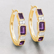 Bids.com 2.18 Carat Genuine Amethyst and White Topaz .925 Sterling Silver Earrings Earrings
