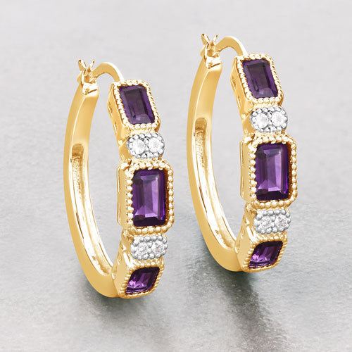 Bids.com 2.18 Carat Genuine Amethyst and White Topaz .925 Sterling Silver Earrings Earrings