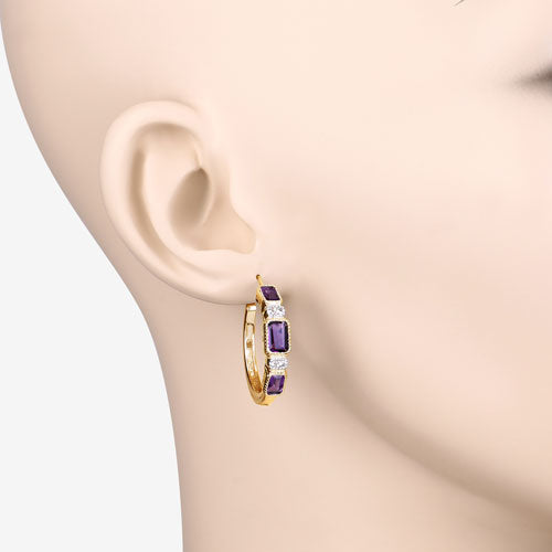 Bids.com 2.18 Carat Genuine Amethyst and White Topaz .925 Sterling Silver Earrings Earrings