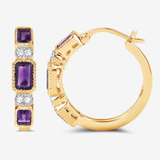 Bids.com 2.18 Carat Genuine Amethyst and White Topaz .925 Sterling Silver Earrings Earrings