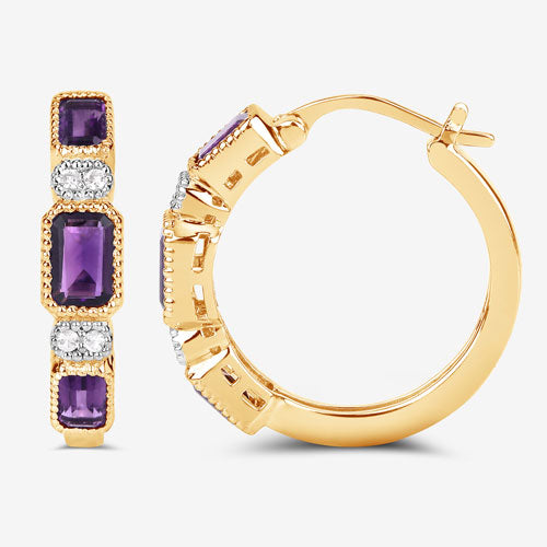 Bids.com 2.18 Carat Genuine Amethyst and White Topaz .925 Sterling Silver Earrings Earrings