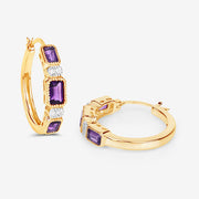 Bids.com 2.18 Carat Genuine Amethyst and White Topaz .925 Sterling Silver Earrings Earrings