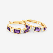 Bids.com 2.18 Carat Genuine Amethyst and White Topaz .925 Sterling Silver Earrings Earrings