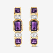 Bids.com 2.18 Carat Genuine Amethyst and White Topaz .925 Sterling Silver Earrings Earrings
